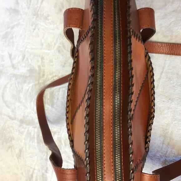 PATRICIA NASH Nevoso Patchwork Whip Stitch Leather Purse Double Zip Tote Bag - Picture 4 of 14